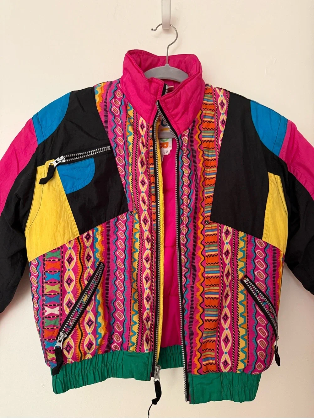 Color & Co Kids Vintage Colorblock Puffer Jacket Size 10 Retro 90s Winter Coat